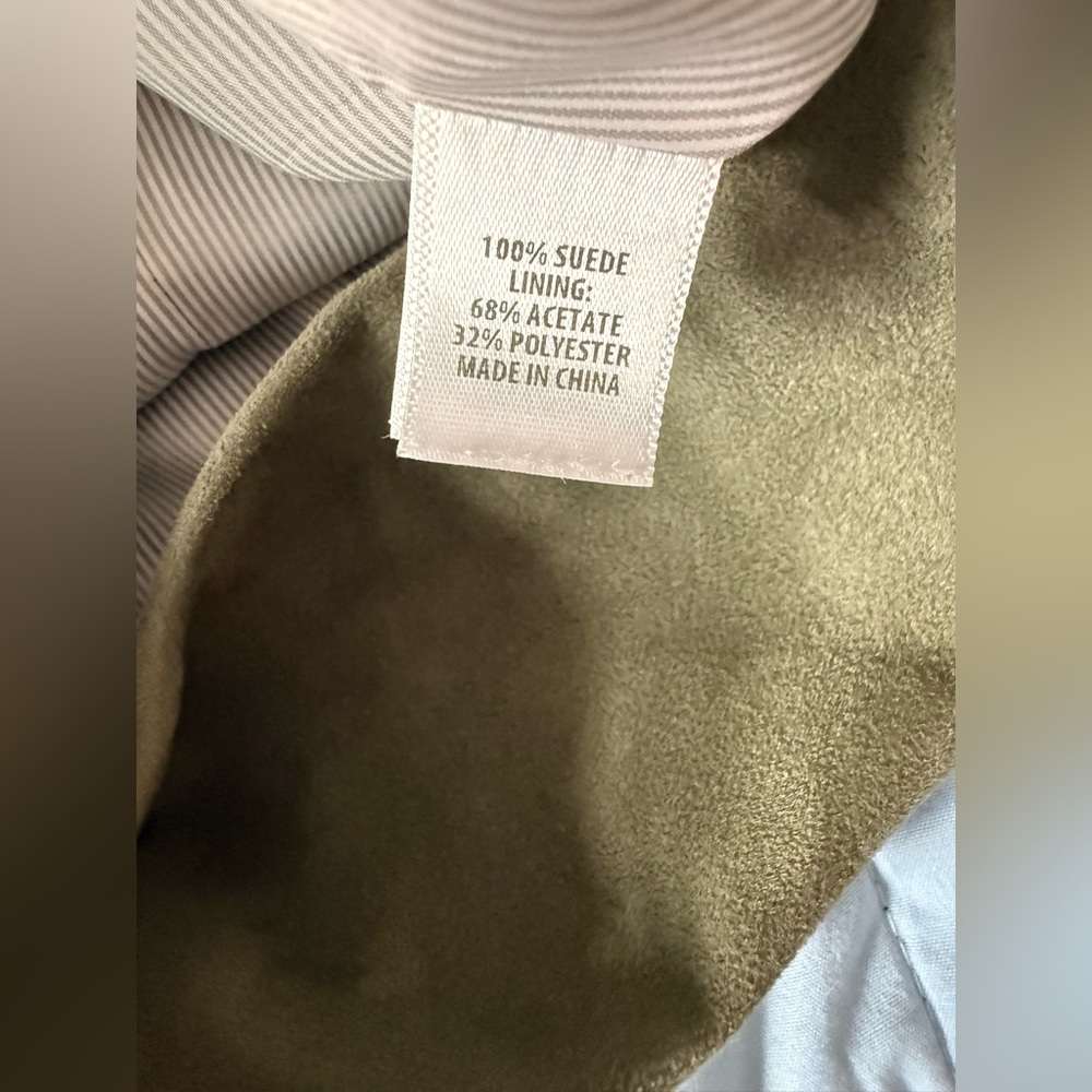 St. John leather suede green zip midi dress. Striped lining. Very good cond. -14 - Picture 5 of 6